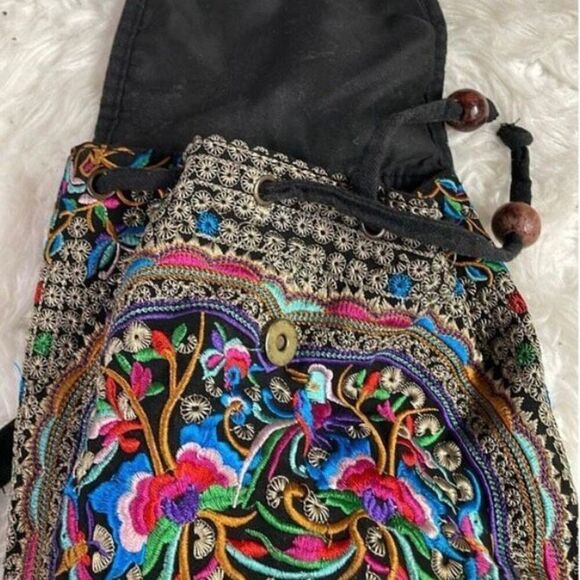 Boho Floral Embroidered Mini Backpack Hobo Style  Multicolor Unbranded Purse Sm - Picture 3 of 6